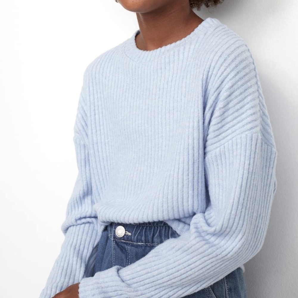 H&M GIRLS GREY RIBBED BOXY SWEATER